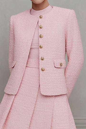 Pink A Line 2-Piece Long Sleeve Work Dress